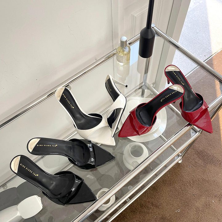 Dame High Heel Slingback Sandaler med spids tåområde og smart glansfuld finish Stilla