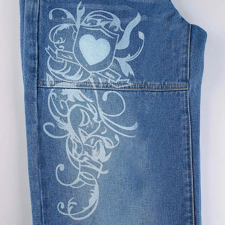 Dame baggy jeans med unikt grafisk design Skovae