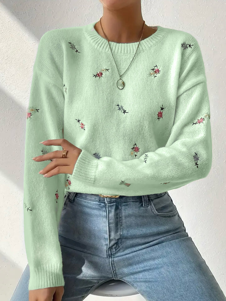 Damens festlige sweater med blomsterbroderi og afslappet snit Stilla