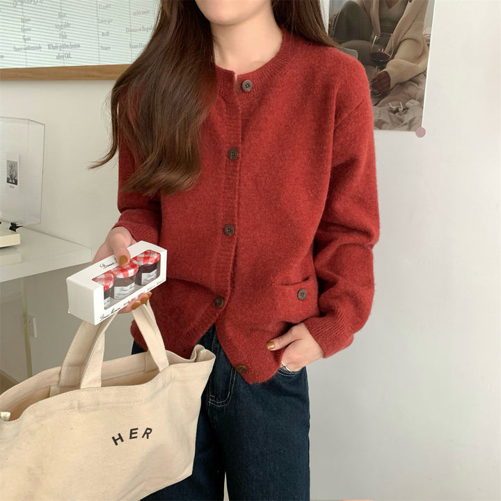 Kvinders strikket cardigan med store lommer og knapdetaljer Stilla