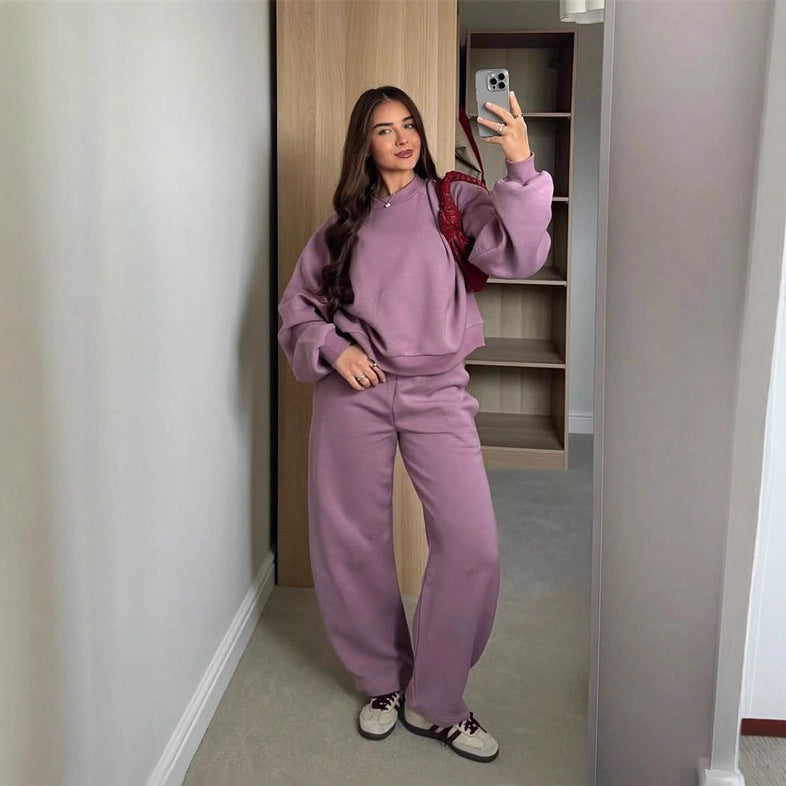 Kvinders Komfortable Sæt af Korte Sweatshirts og Bred Joggingbukser Skovae