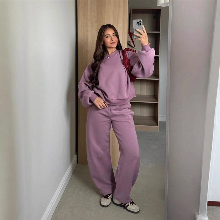 Kvinders Komfortable Sæt af Korte Sweatshirts og Bred Joggingbukser Skovae
