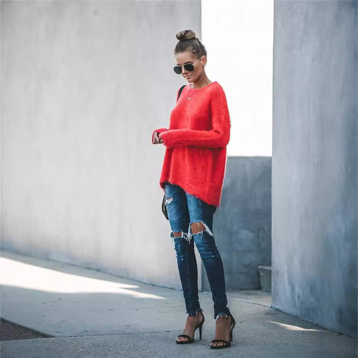 Dame blød sweater med asymmetrisk kant Stilla