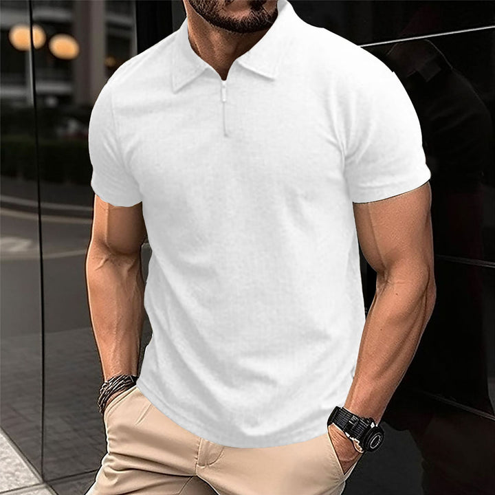 Herrer Poloshirt med moderne lynlås og struktureret stof Stilla