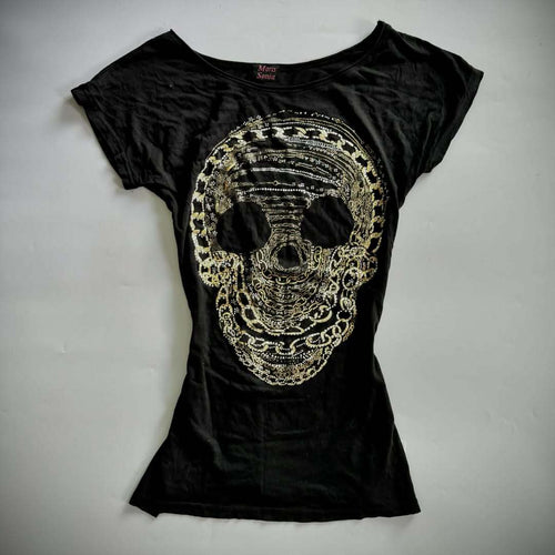 Dame T-shirt med stilfuldt skeletmotiv og glimmeraccenter Skovae