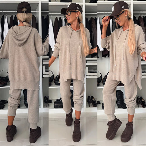 Kvinders sporty loungewear sæt med hættejakke og løs pasform Skovae