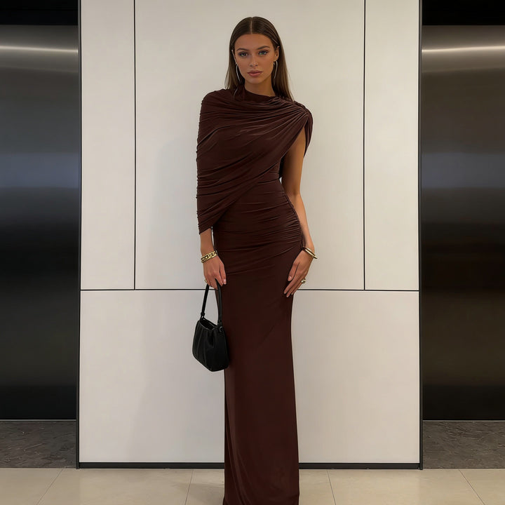Dame Elegant Maxikjole med asymmetrisk drapering og figursmigrende snit Skovae
