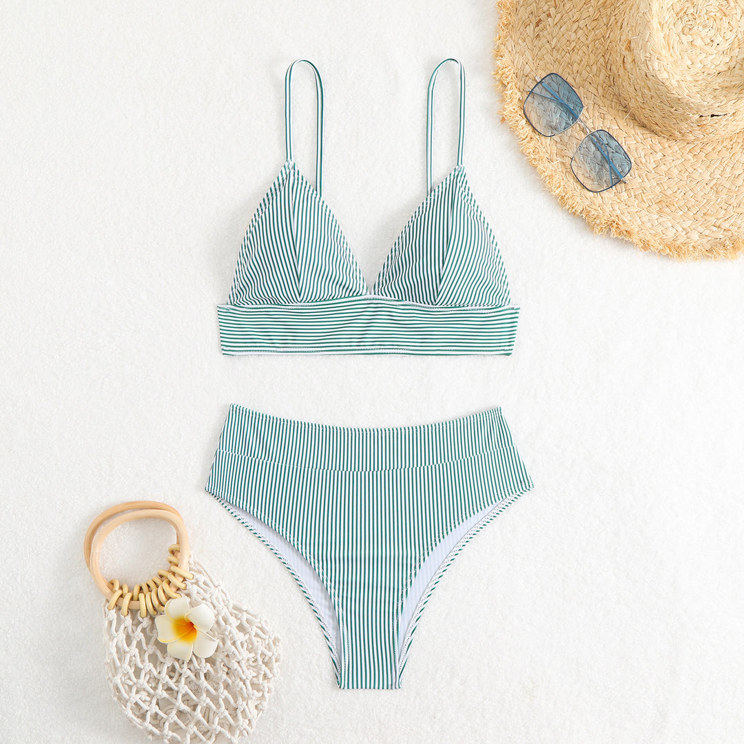 Dame High-waisted bikini sæt med fine striber Skovae