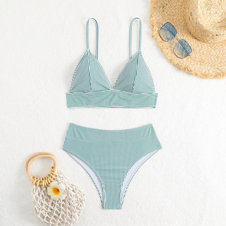 Dame High-waisted bikini sæt med fine striber Skovae