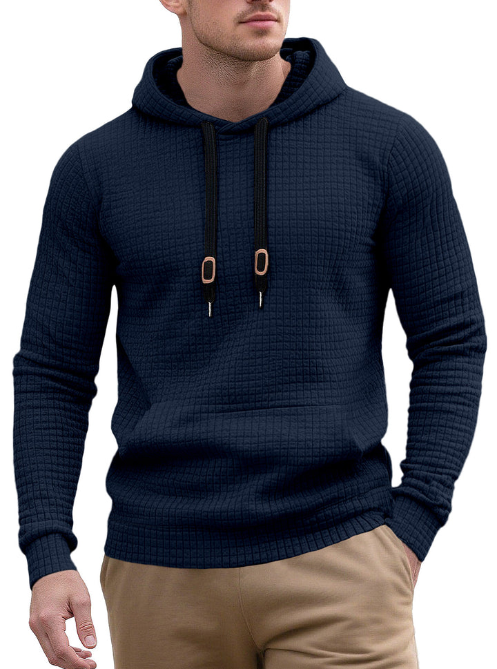Herren nan snævre skåret quiltet hættepullover med fin kvadratstruktur, snoretræk og ribbet nederste del Skovae