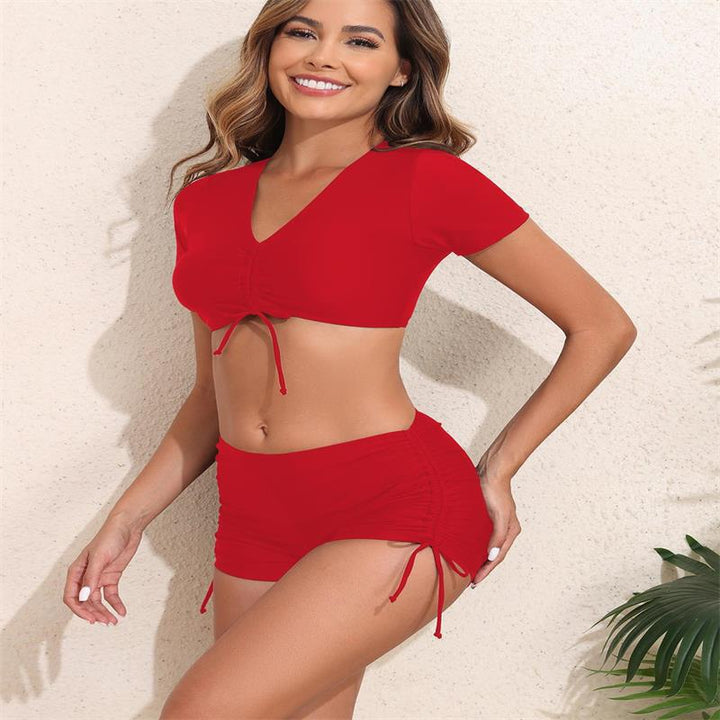 Damer Sporty Bikini-sæt med kortere shorts og justerbar top Skovae