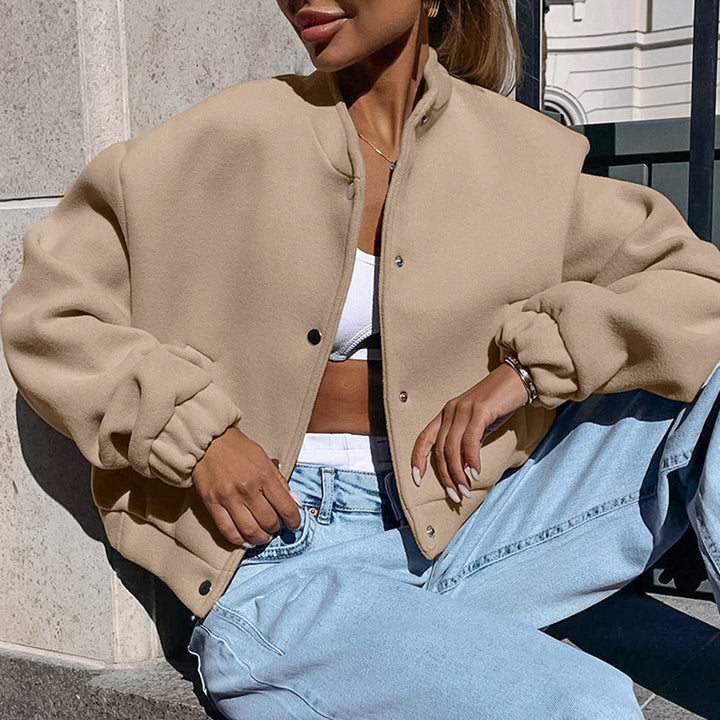 Dame Oversized Fleece-Jakke med klassisk krave og knapdetaljer Stilla