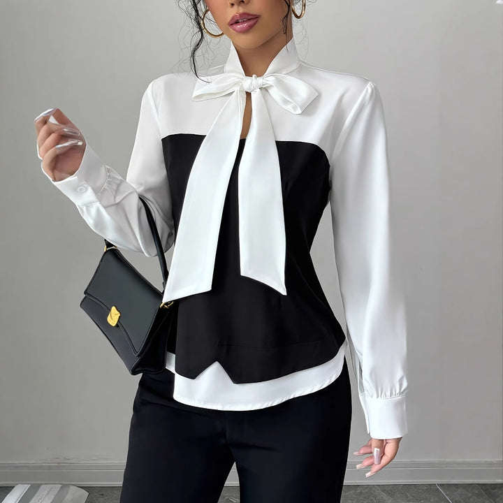 Dame Elegant skåret bluse med sløjfe krave Stilla