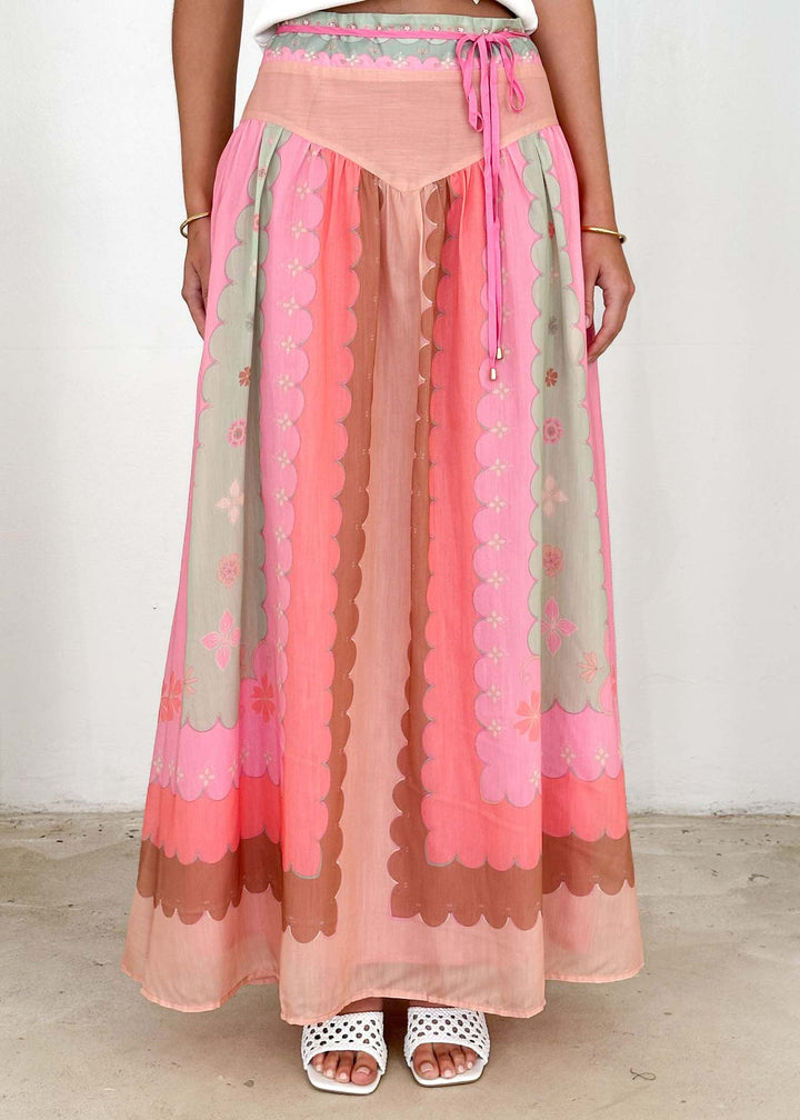Damer Lange Boho Nederdel med Blomsterdesign og Talje Bånd Stilla