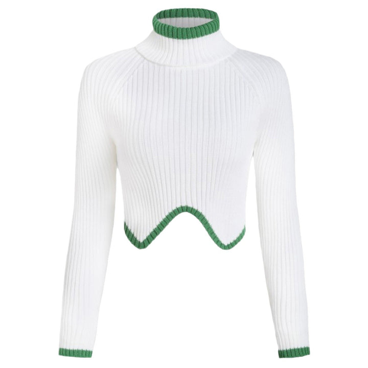 Dame cropped strikpullover med høj krave og kontrastkant Stilla