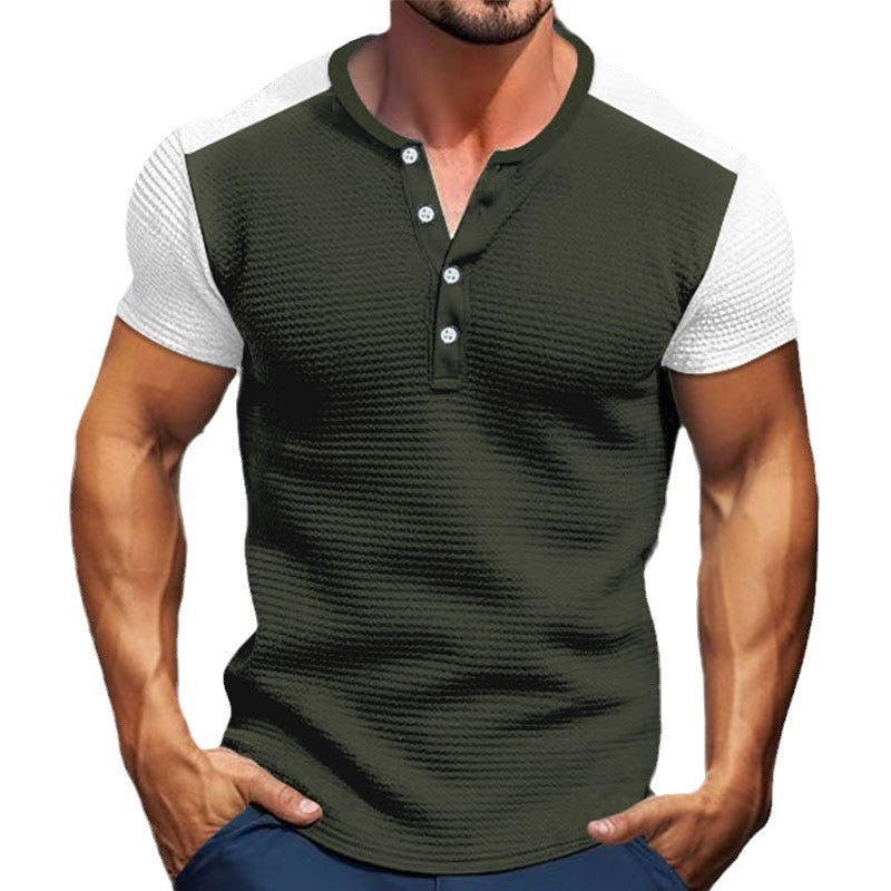 Herrer Korte Ærmer Henley Skjorte med mode Knapper Stilla