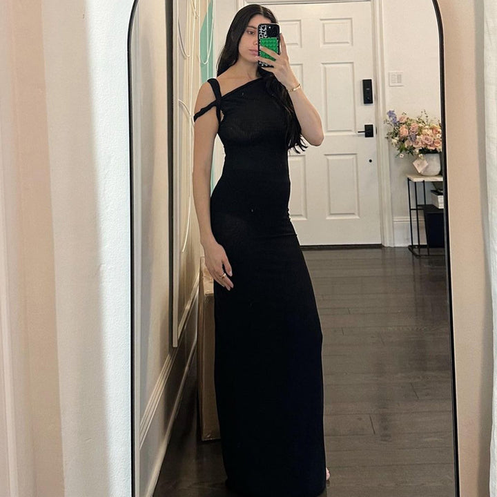 Dame Elegante Maxikjole med asymmetrisk Udsnit og figursyet Snit Stilla