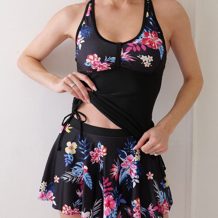 Dame Tankini-sæt med blomsterrok og figursyet overdel Skovae