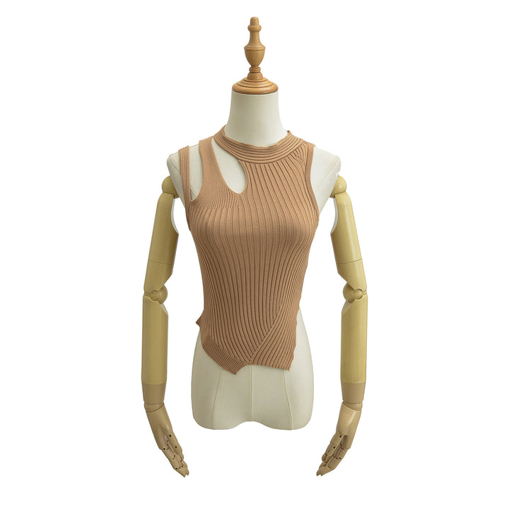 Dame Ribb Strik Tanktop med asymmetrisk design og elegante stropdetaljer Stilla