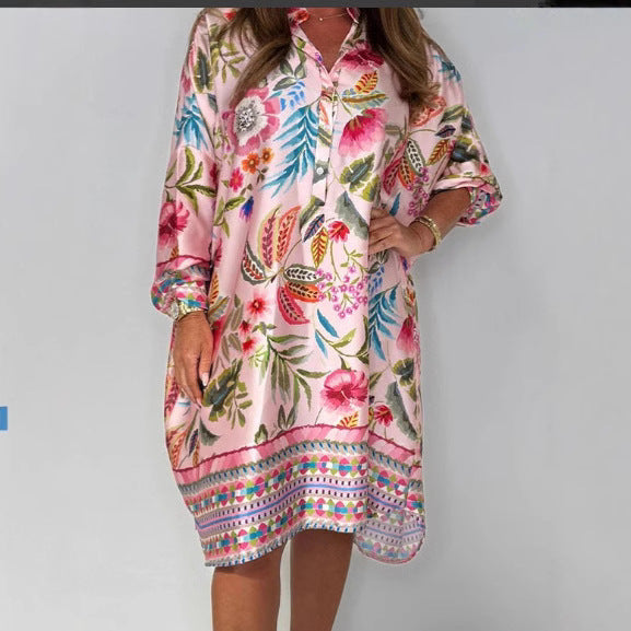Dame skjortekjole med blomsterprint Stilla