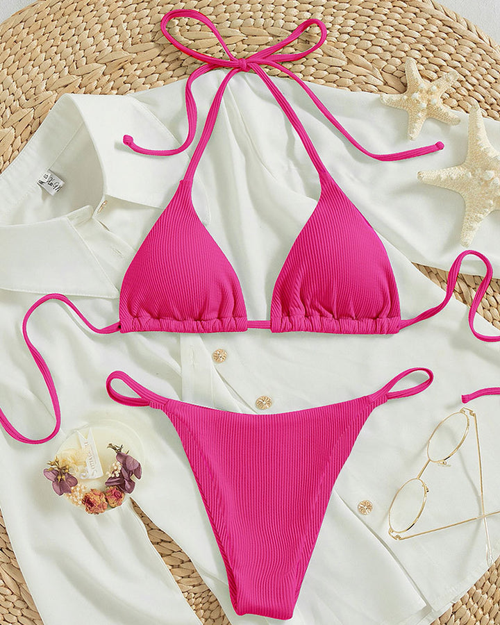 Dame trekant bikini med justerbare stropper og ribbet tekstur Skovae