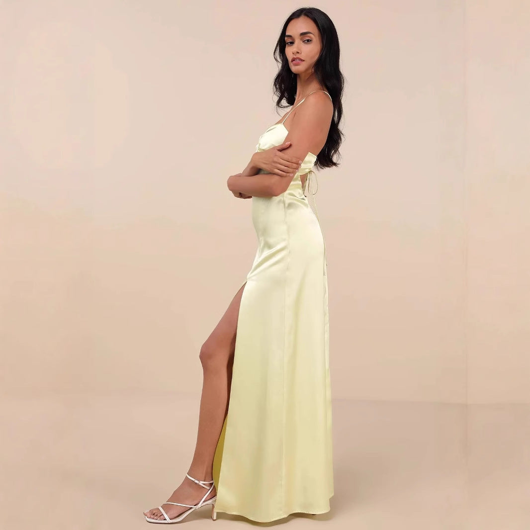 Dame Elegant Maxikjole med asymmetrisk kant og modisk split Stilla