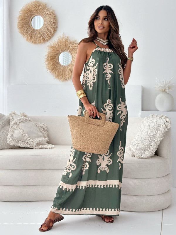 Dame Bohemian-inspireret Maxikjole med justerbar Halterneck Stilla