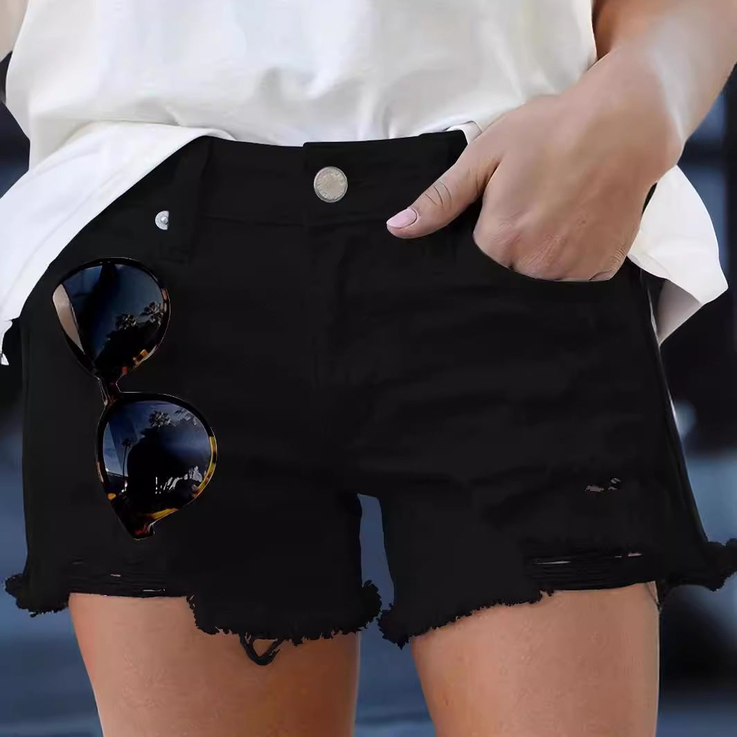 Dame mode Jeans shorts i afslappet ødelagt-design med høj talje Stilla