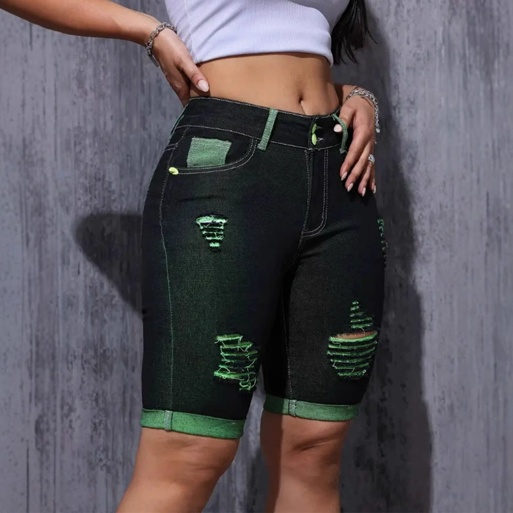 Kvindernes ødelagte denimshorts med høj talje og neonlys Stilla