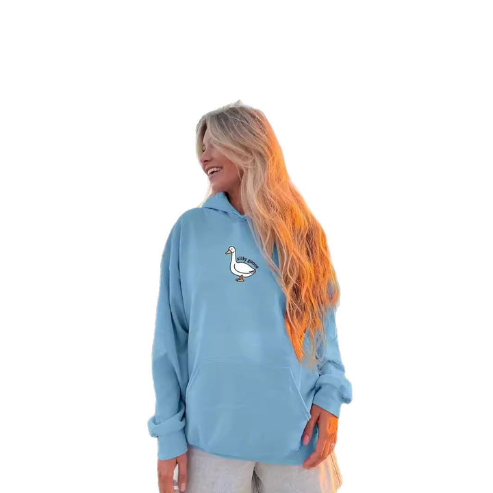 Dame hoodie med kreativ gåsemotiv og blødt fleece indeni Stilla