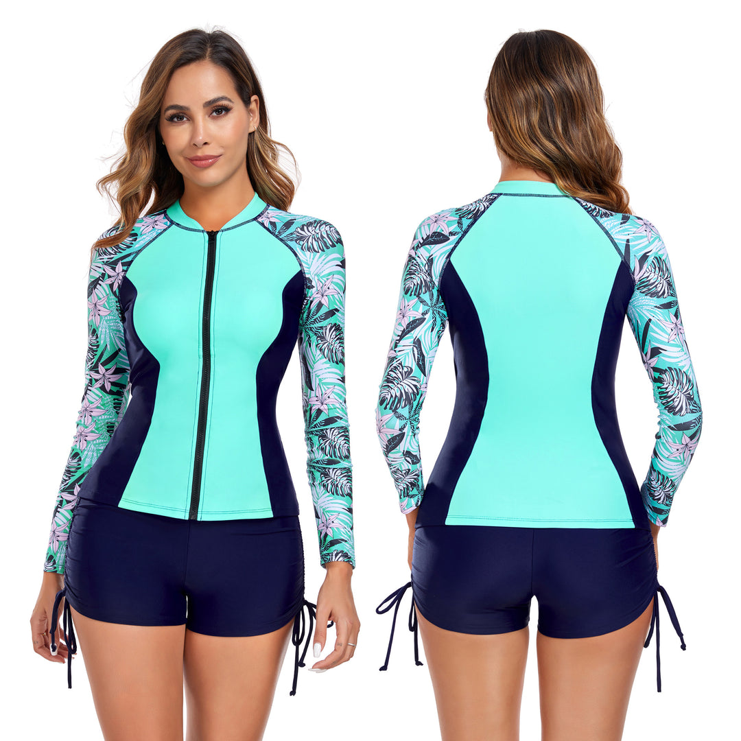 Damer UV-beskyttelse Rashguard med floralt snit og gennemgående lynlås Stilla