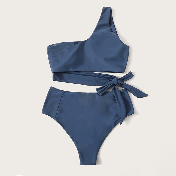 Damer One-Shoulder Bikini med høj talje og sidelæns bindebånd Skovae