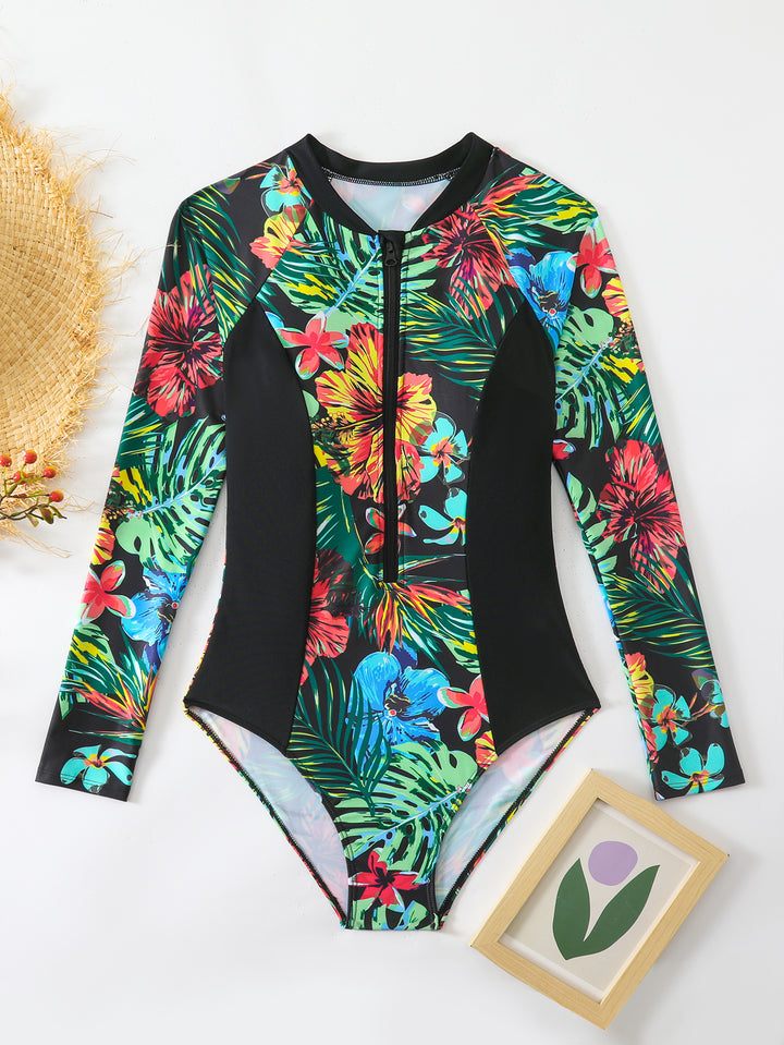 Dame one-piece baddragt med blomster mønster Skovae