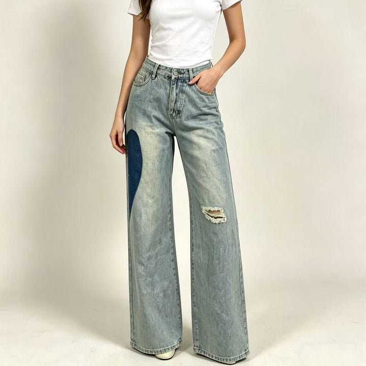 Dame løsskårne denim jeans med unikke farve accenter Skovae