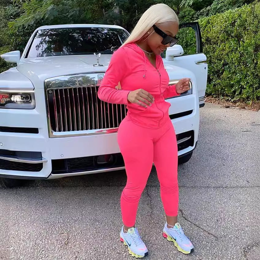 Dame Sporty To-delt Sæt med Hættejakke og tætsiddende Leggings Stilla