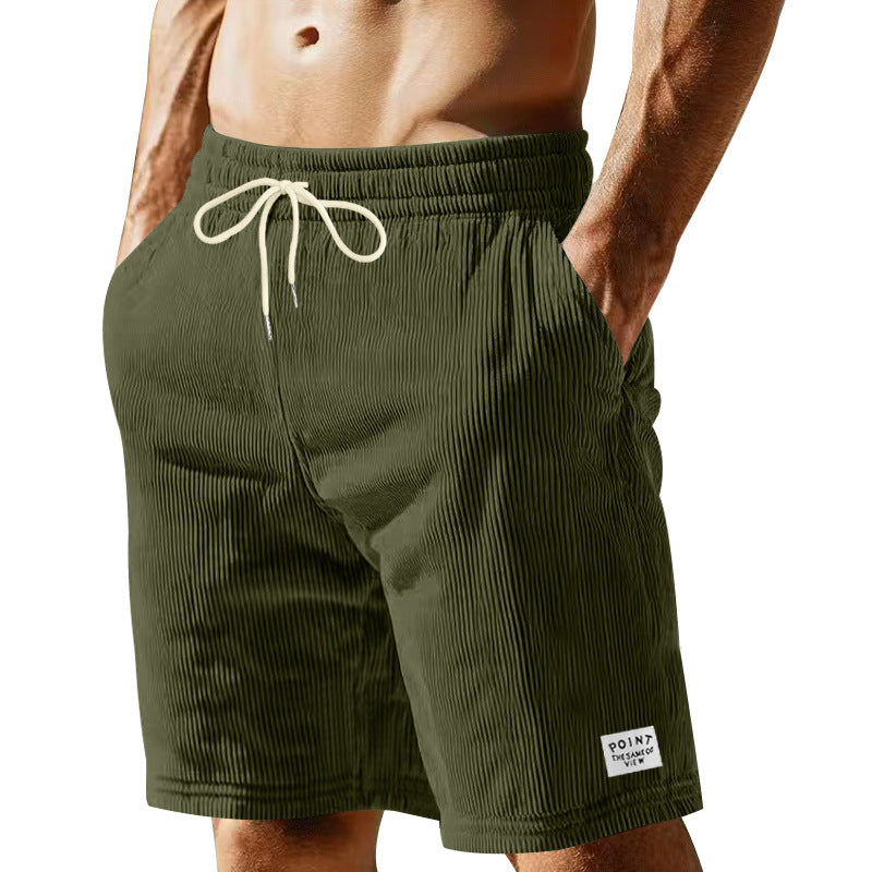 Herre nan knælange Lounge-shorts i ribbet struktur jersey med elastisk snor i taljen og påsyede lommer Skovae