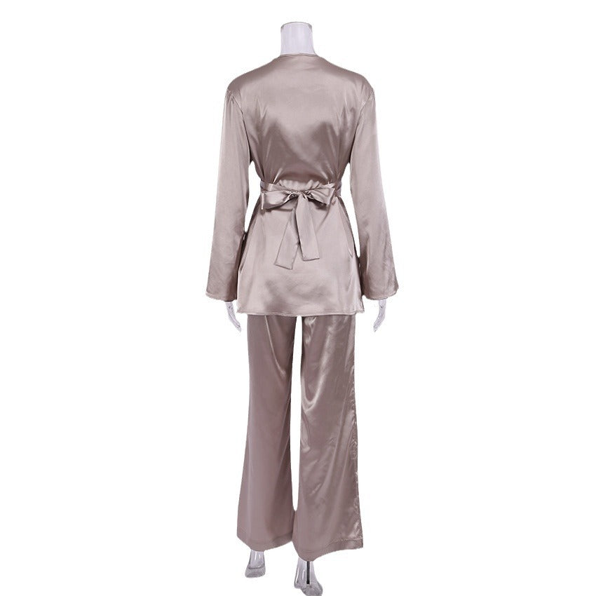 Dame Satin Chiffon pyjamasæt med elegant snit og lange ærmer Stilla