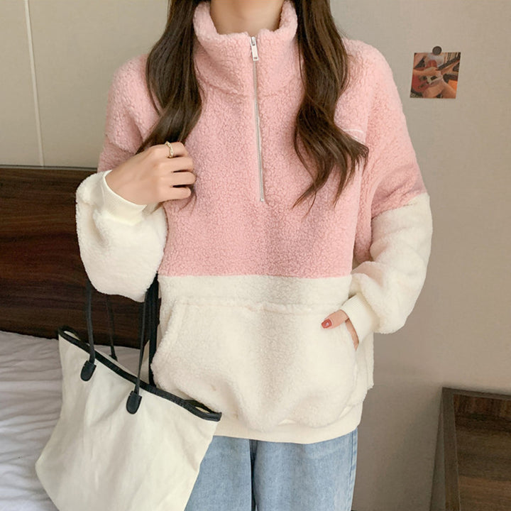 Femme Cozy Fleece Kvart-lynlås Pullover Sweatshirt Stilla