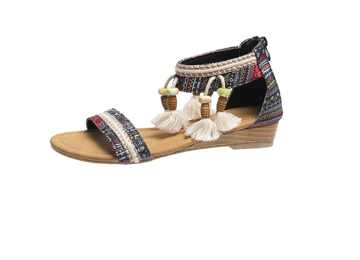 Dame Moda-sandaler med glade frynse-detaljer og komfortabel kile-sål Stilla