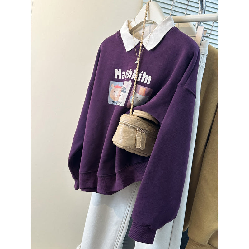 Femme Leges spillet grafisk sweatshirt med kontrastkrave Stilla