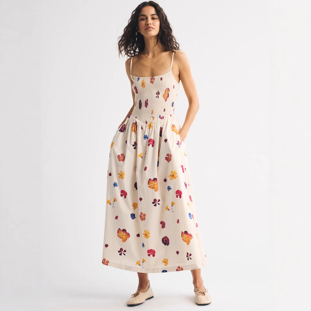 Dame maxikjole med blomsterdesign og elastisk bånd Skovae