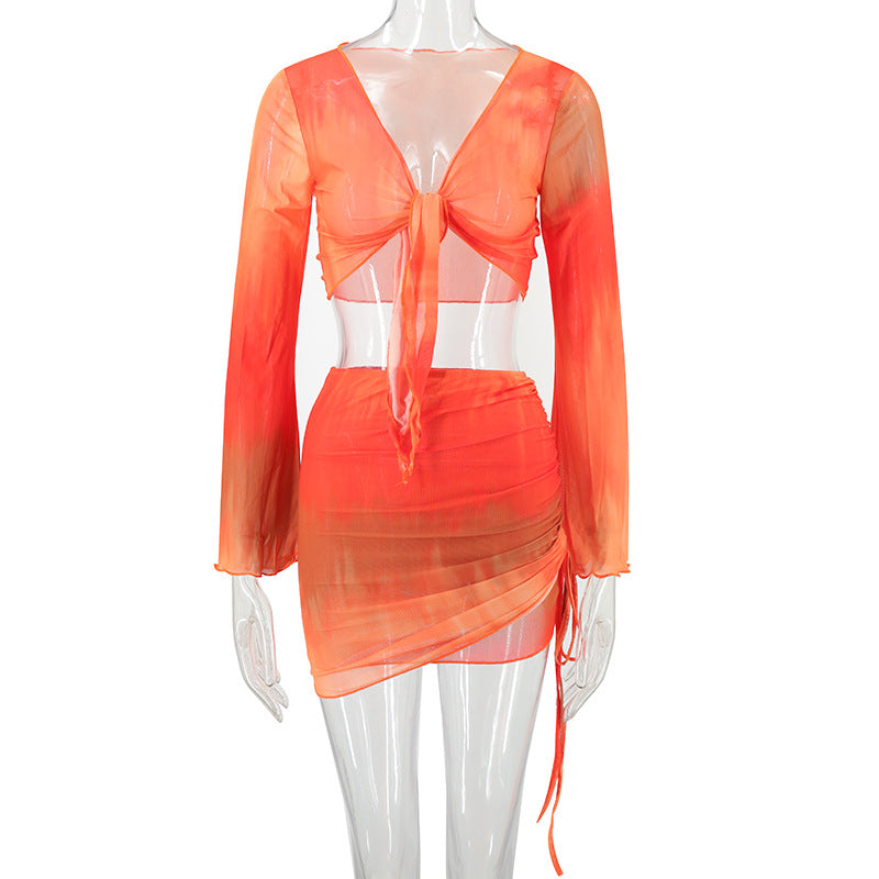 Dame casual Crop-top med asymmetrisk nederdel og lange ærmer Skovae