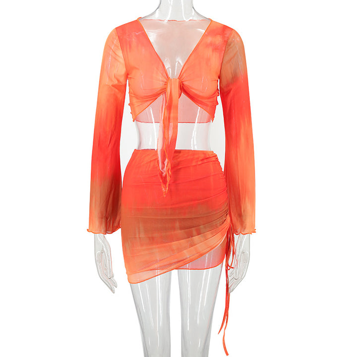 Dame casual Crop-top med asymmetrisk nederdel og lange ærmer Skovae