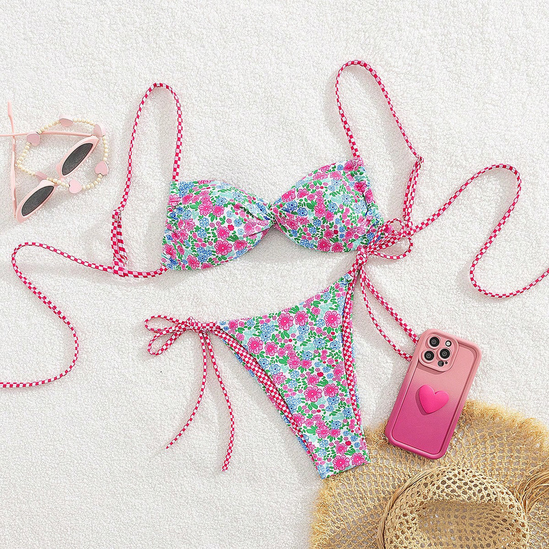 Dame Floral Bikini med justerbare bindebånd Skovae