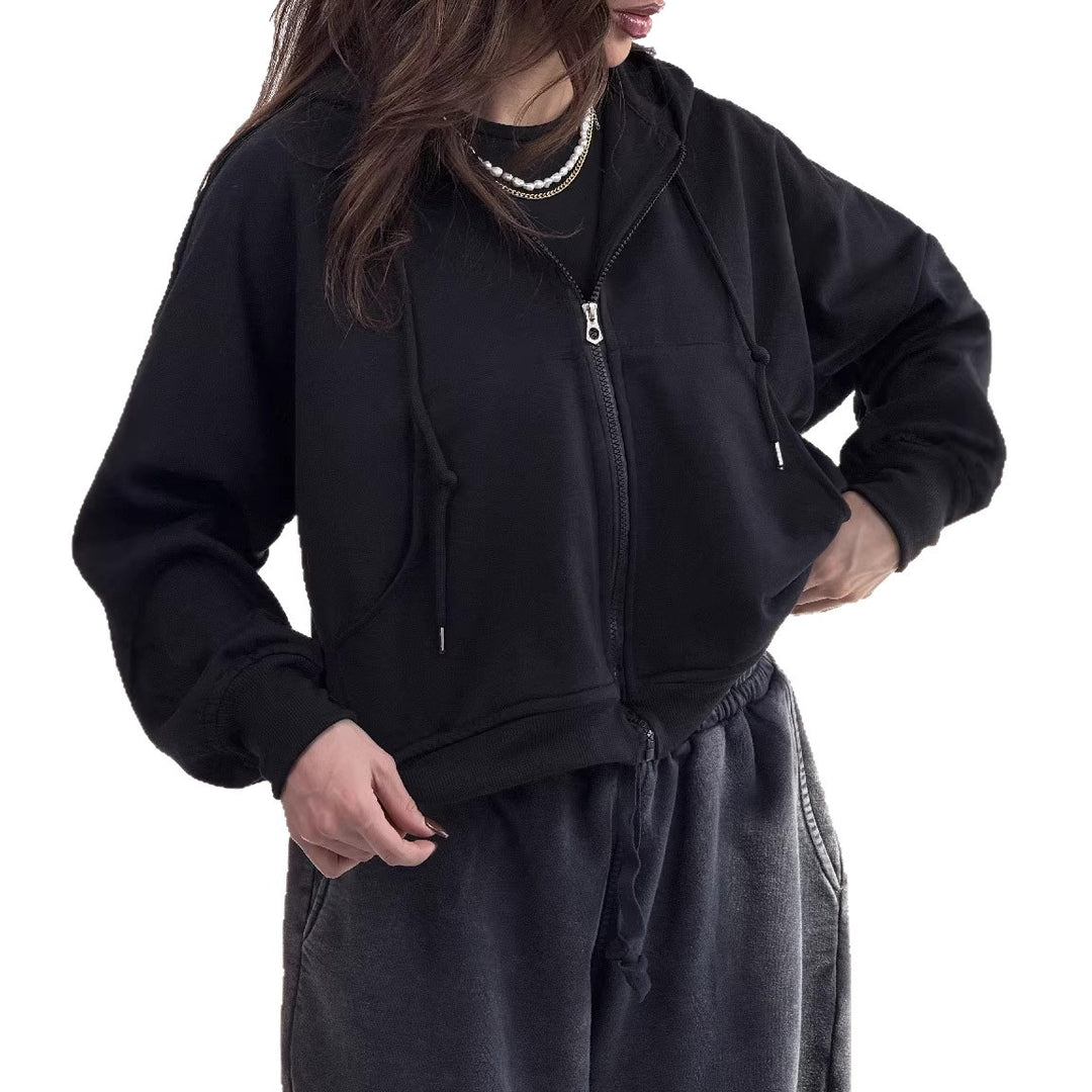 Dame afslappet zip hoodie med brede ærmer og praktiske lommer