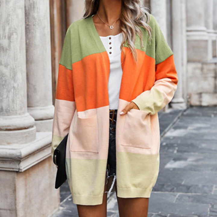 Kvinders cardigan med farveblokdesign og lommer Stilla