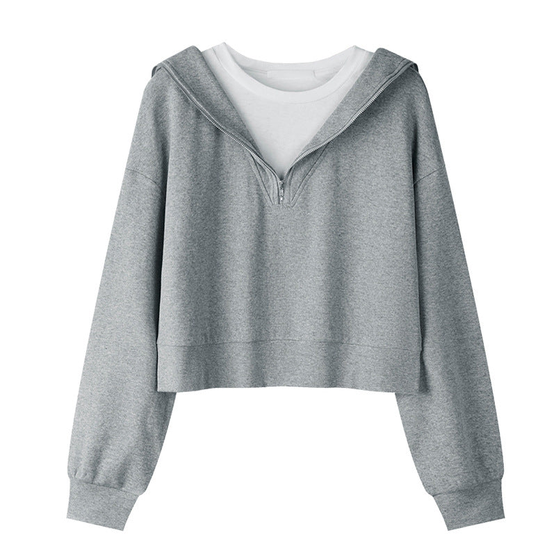 Dame Crop Zip-Up Hoodie med lagdelt look Stilla