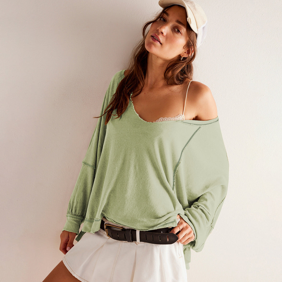 Damer afslappet oversized sweatshirt med dyb V-udskæring og moderne design Stilla