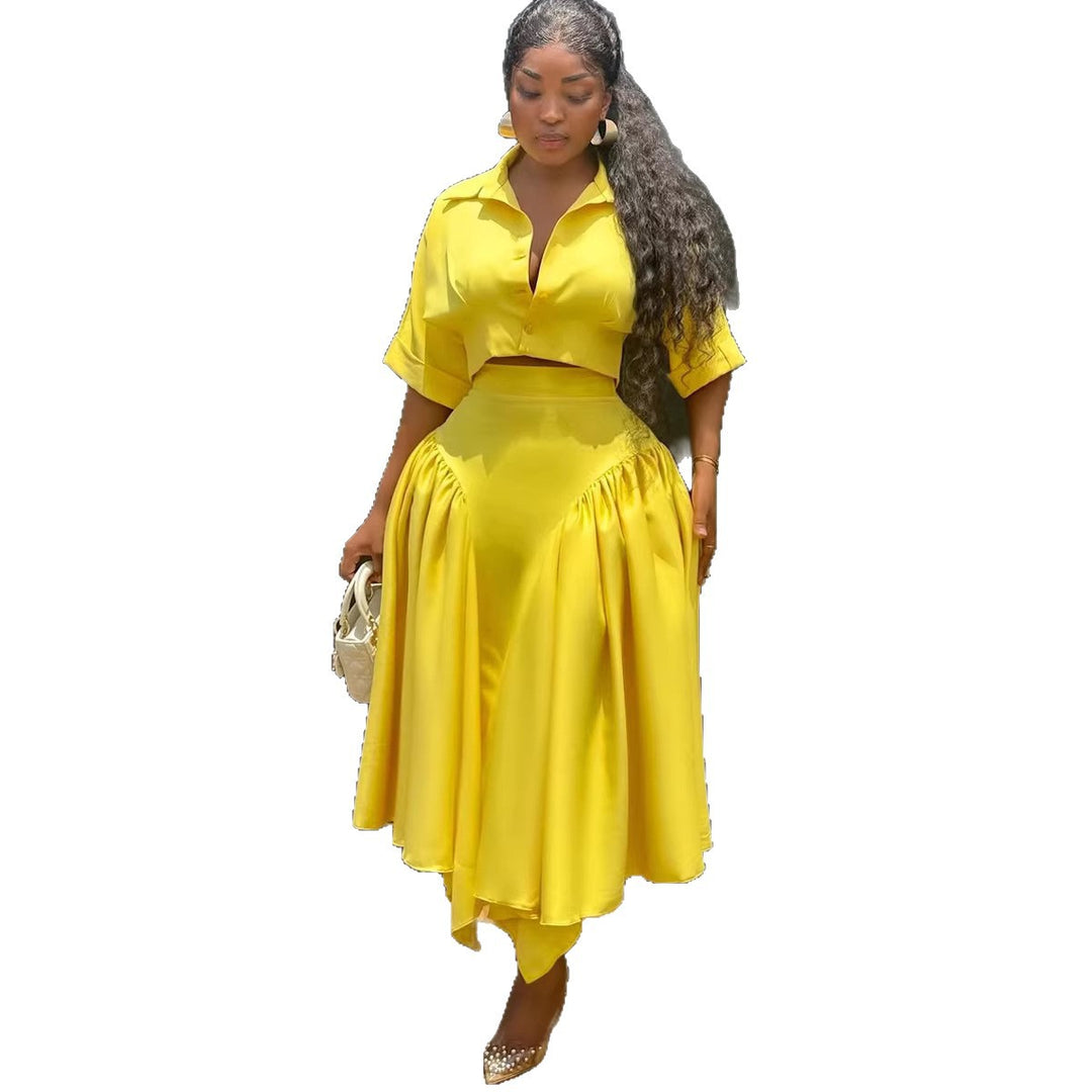 Dame Elegant To-delt Outfit med cropped Bluse og svingende Skørt Skovae