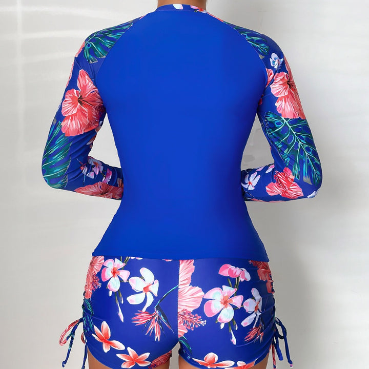 Dame Rashguard-sæt med stribede ærmer og blomsterdesign Stilla